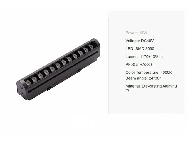 5 x alfa led spot lineaire op magnetische rail 48v - 4000k neutraal wit -18w - zwart - afbeelding 6 van  6