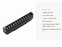 5 x alfa led spot lineaire op magnetische rail 48v - 4000k neutraal wit -18w - zwart - afbeelding 6 van  6