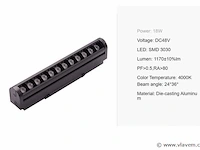 5 x alfa lineaire led-spot voor magnetische rail 48v – 18w – zwart. - afbeelding 5 van  5