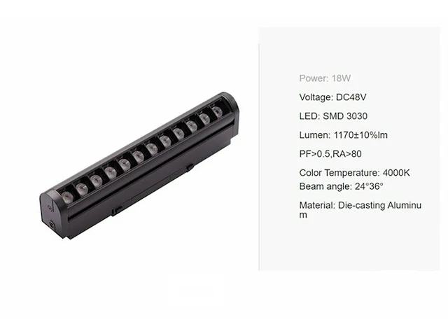 5 x alfa lineaire led-spot voor magnetische rail 48v – 18w – zwart. - afbeelding 6 van  6