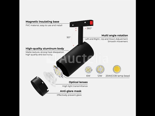 5 x bery led-spot voor magnetische rail 48v – 20w – zwart. - afbeelding 3 van  5