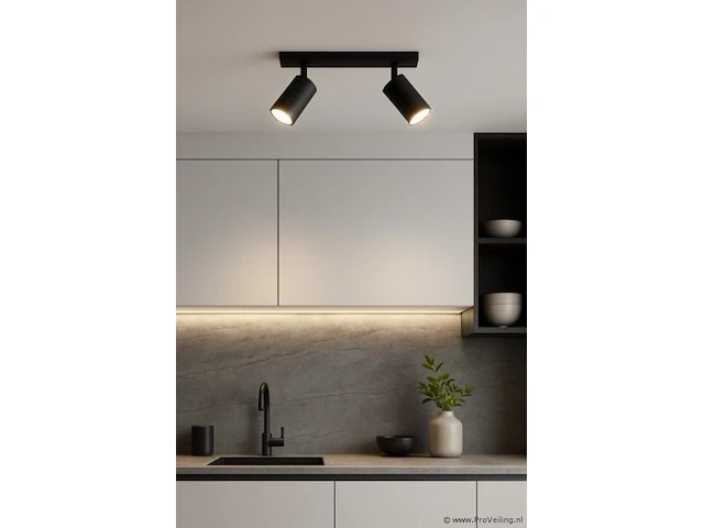 5 x gu10 opbouwarmatuur – 2 draaibare spots –zwart – aluminium – draaibaar 350°/70° – ip20 - afbeelding 1 van  4