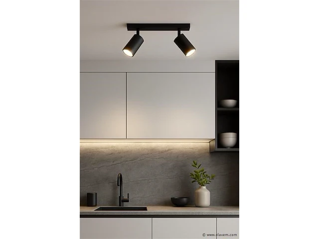 5 x gu10 opbouwarmatuur – 2 draaibare spots –zwart – aluminium – draaibaar 350°/70° – ip20 - afbeelding 1 van  4