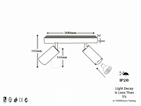 5 x gu10 opbouwarmatuur – 2 draaibare spots –zwart – aluminium – draaibaar 350°/70° – ip20 - afbeelding 5 van  5