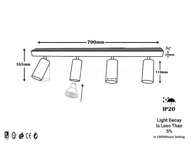 5 x gu10 opbouwarmatuur – 4 draaibare spots – zwart – aluminium – draaibaar 350°/70° – ip20 - afbeelding 5 van  5