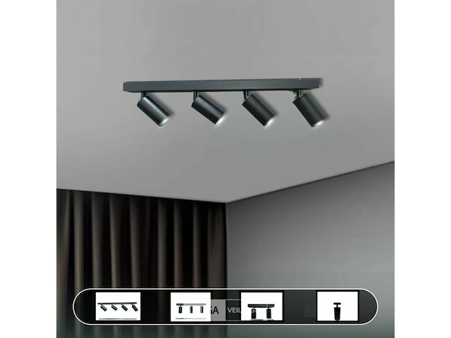 5 x gu10 opbouwarmatuur – 4 draaibare spots – zwart – aluminium – draaibaar 350°/70° – ip20 - afbeelding 5 van  6