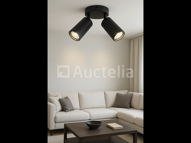 5 x gu10 ronde plafondlamp – 2 verstelbare spots – zwart – aluminium – ø120 mm – ip20 - afbeelding 1 van  4