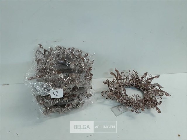 5 x kaarsring roze glitter 24 cm - afbeelding 1 van  3