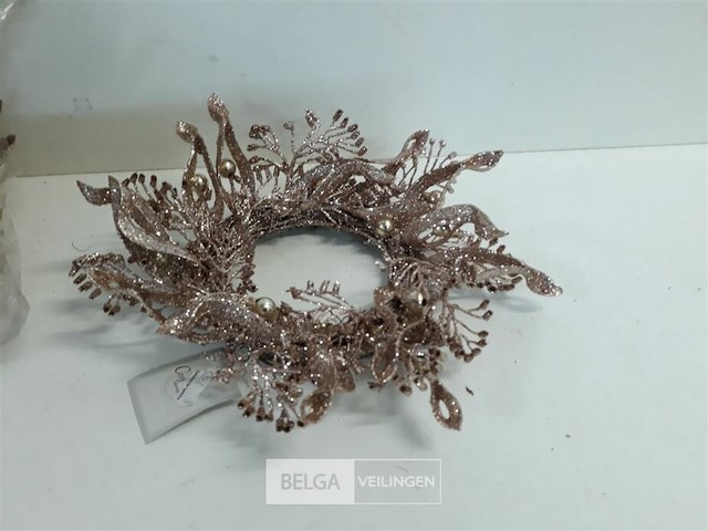 5 x kaarsring roze glitter 24 cm - afbeelding 3 van  3