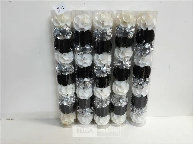 5 x kerst hangdeco 10 stuks wit-zwart-zilver - afbeelding 1 van  3
