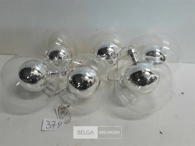 5 x kerstbal glas 10 cm transparant met mini zilveren bal - afbeelding 1 van  3