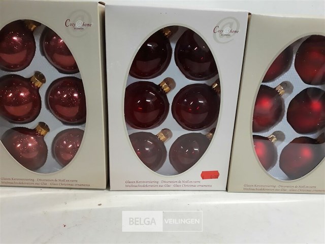 5 x kerstballen glas 6 stuks rood 3 assorti - afbeelding 3 van  3
