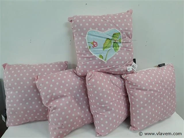 5 x kussen roze met dots 35x35 cm - afbeelding 1 van  2