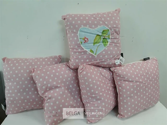 5 x kussen roze met dots 35x35 cm - afbeelding 1 van  3
