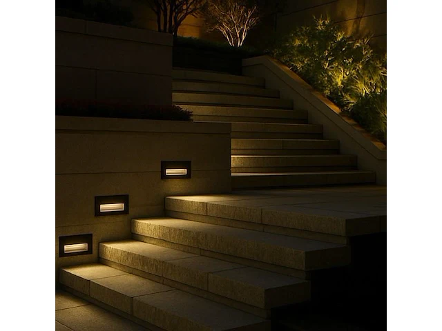 5 x led trapverlichting 6w – 540 lm – 3000k warm wit – ip65 waterdicht – rechthoekig – antraciet - afbeelding 2 van  3