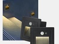 5 x led trapverlichting met sensor – 3w – 270 lm – 3000k warm wit – ip65 waterdicht – inbouw vierkant – antraciet (ly03) - afbeelding 1 van  4