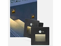 5 x led trapverlichting met sensor – 3w – 270 lm – 3000k warm wit – ip65 waterdicht – inbouw vierkant – antraciet (ly03) - afbeelding 1 van  4