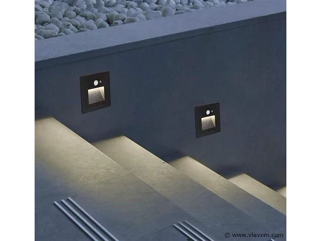 5 x led trapverlichting met sensor – 3w – 270 lm – 3000k warm wit – ip65 waterdicht – inbouw vierkant - afbeelding 4 van  4