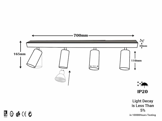 5 x opbouw armatuur met gu10 fitting - 4 draaibare spots zwart - afbeelding 5 van  5