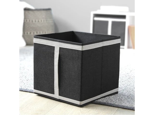 5 x opvouwbare opbergbox - stof - zwart - 28 x 28 x h27 cm. - by malip - afbeelding 1 van  4