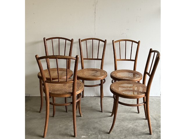 5 x oude, houten "thonet" stoelen met rieten zitting - afbeelding 2 van  2