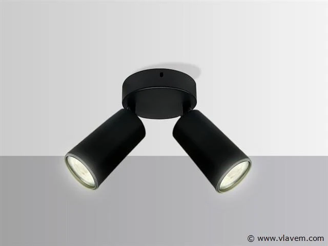 5 x ronde plafondlamp gu10 – 2 draaibare spots – zwart – aluminium – ø120 mm – ip20 - afbeelding 2 van  4