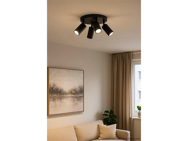 5 x ronde wandlamp gu10 – 4 draaibare – zwart – aluminium – ø200 mm – ip20 - afbeelding 1 van  5