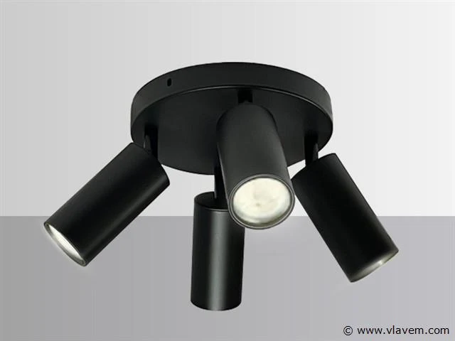 5 x ronde wandlamp gu10 – 4 draaibare – zwart – aluminium – ø200 mm – ip20 - afbeelding 2 van  5