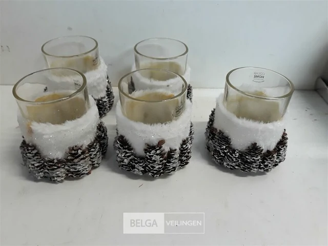 5 x t-licht glas met denneknoppen - afbeelding 2 van  3