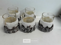 5 x t-licht glas met denneknoppen - afbeelding 1 van  3