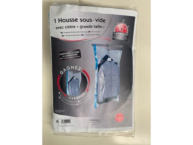 5 x vacuum zak met kapstok - l70 x h130 cm. - compatibel met ieder type stofzuiger - plaatsbesparend - afbeelding 1 van  4