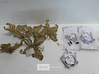 5 x vlinder 14 cm goud met clip + 3 x sneeuwman 12 cm - afbeelding 2 van  3