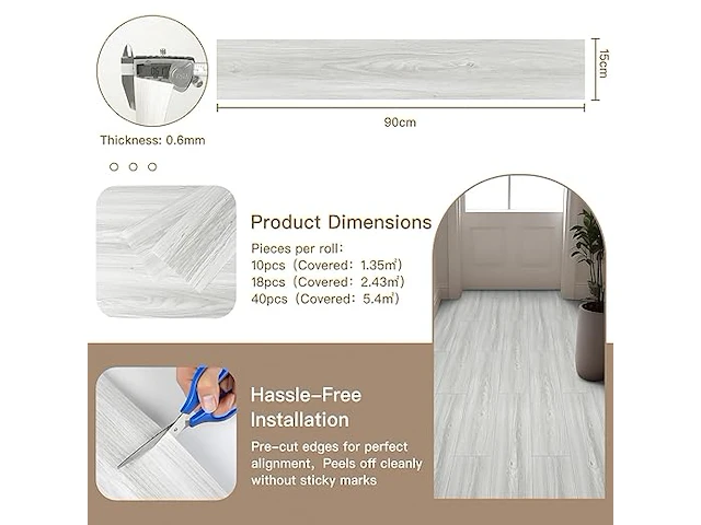 5 x zelfklevende pvc-vloerbedekking (18 stuks, 15 x 90 cm) - afbeelding 3 van  4