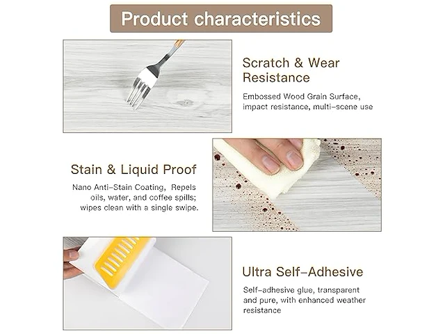 5 x zelfklevende pvc-vloerbedekking (18 stuks, 15 x 90 cm) - afbeelding 4 van  4