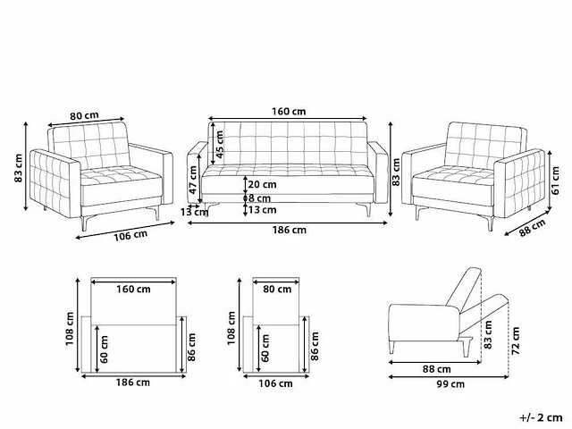 5-zits zwarte pu lederen bank en fauteuil set + poef - afbeelding 2 van  11