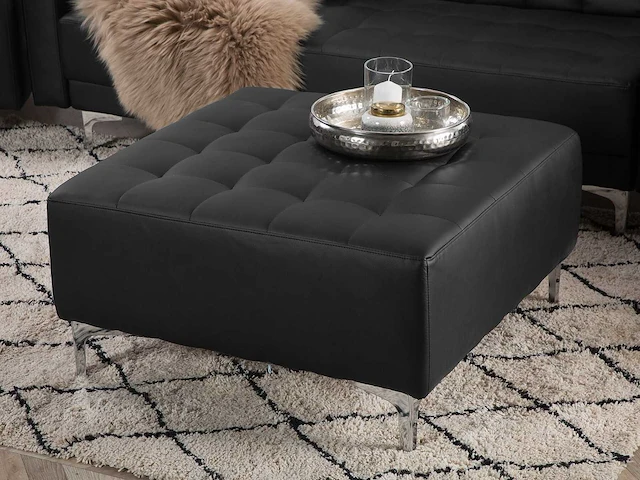 5-zits zwarte pu lederen bank en fauteuil set + poef - afbeelding 4 van  11