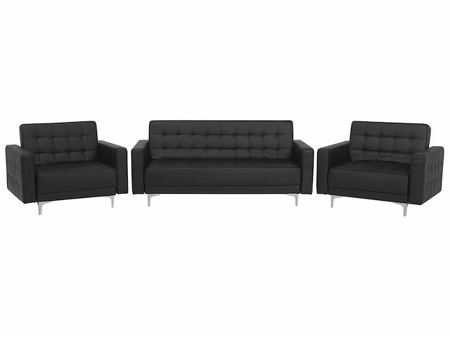 5-zits zwarte pu lederen bank en fauteuil set + poef - afbeelding 6 van  11