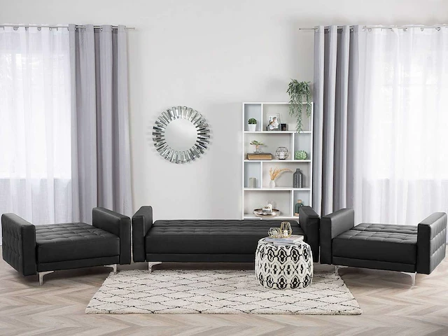 5-zits zwarte pu lederen bank en fauteuil set + poef - afbeelding 7 van  11