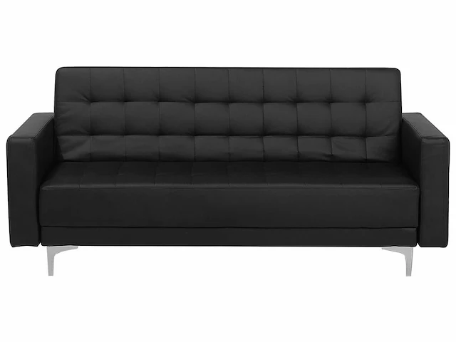 5-zits zwarte pu lederen bank en fauteuil set + poef - afbeelding 8 van  11