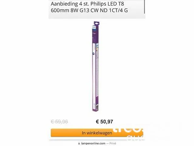 50 stuks philips t8 led tl buis g13 8w - afbeelding 2 van  8