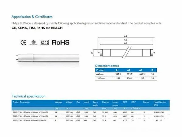 50 stuks philips t8 led tl buis g13 8w - afbeelding 6 van  8