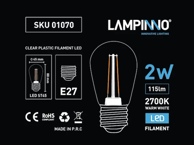 50 x 2w e27 st45 filament led bulb 2700k - afbeelding 5 van  9