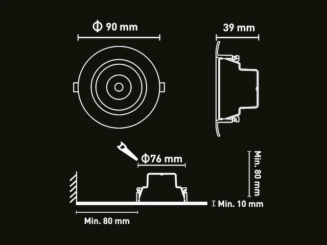 50 x 4.9w smd led inbouwspot 4000k zwart met lens - afbeelding 5 van  6