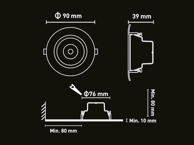 50 x 4.9w smd led inbouwspot 6000k zwart met lens - afbeelding 5 van  6