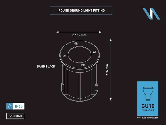 50 x gu10 grondspot rond zand zwart - afbeelding 4 van  5