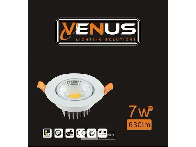 50 x inbouw led spot – 7w – draaibaar – 6500k koud wit – ø70mm – cob – ip20 - afbeelding 7 van  7