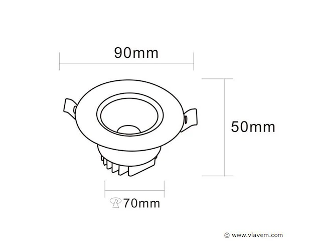 50 x inbouw led spot – 7w – draaibaar – dimbaar – 6500k koud wit – cob – ø70mm – ip20 - afbeelding 5 van  6