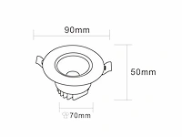 50 x inbouw led spot – 7w – draaibaar – dimbaar – 6500k koud wit – cob – ø70mm – ip20 - afbeelding 5 van  6