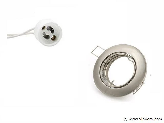 50 x inbouwlamp gu10 – draaibaar – met lamphouder – zilver verchroomd – rond – ip20 - afbeelding 1 van  5
