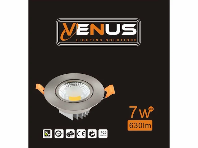 50 x led inbouwspot – 7w – draaibaar – zilver – 3000k warm wit – ø70mm – ip20 - afbeelding 4 van  4